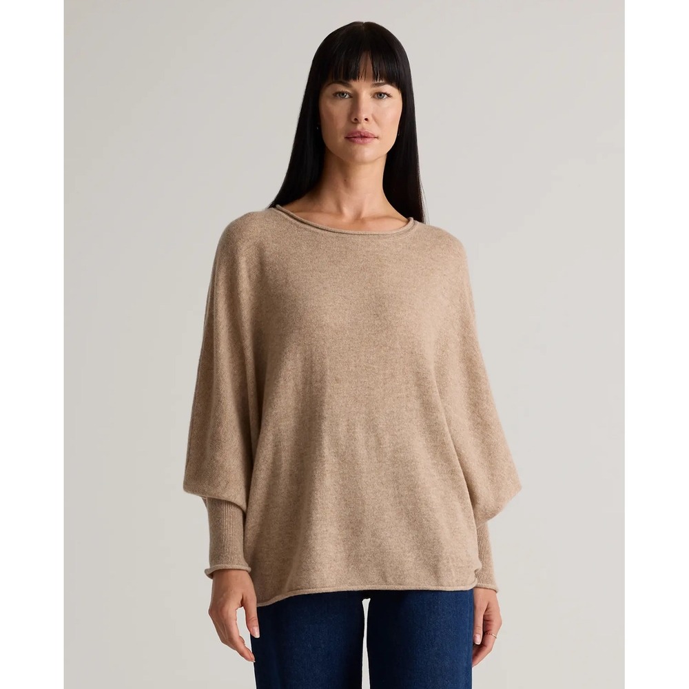 Quince 100% Mongolian Cashmere Batwing Sweater Oatmeal Tan S/M Oversized Dolman